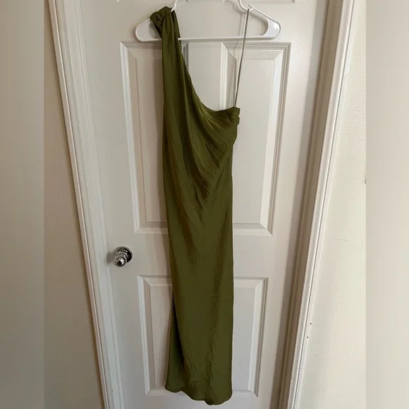 Zara | Dresses | Zara Green One Shoulder Ruched Cocktail Dress | Poshmark